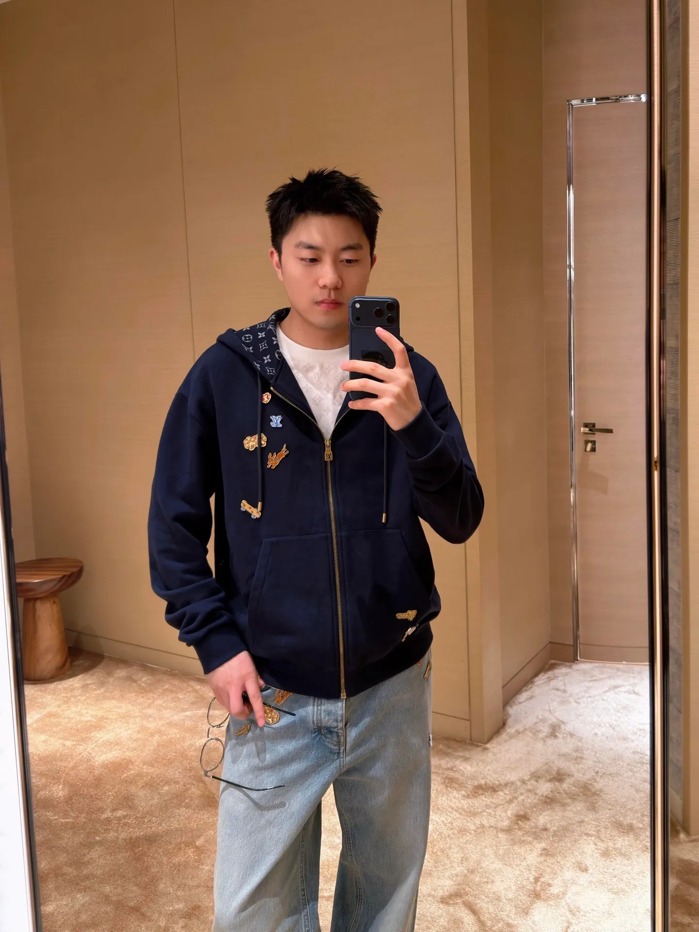 Louis Vuitton/Louis Vuitton Childlike Hardware CVD zipper hooded sweatshirt jacket
